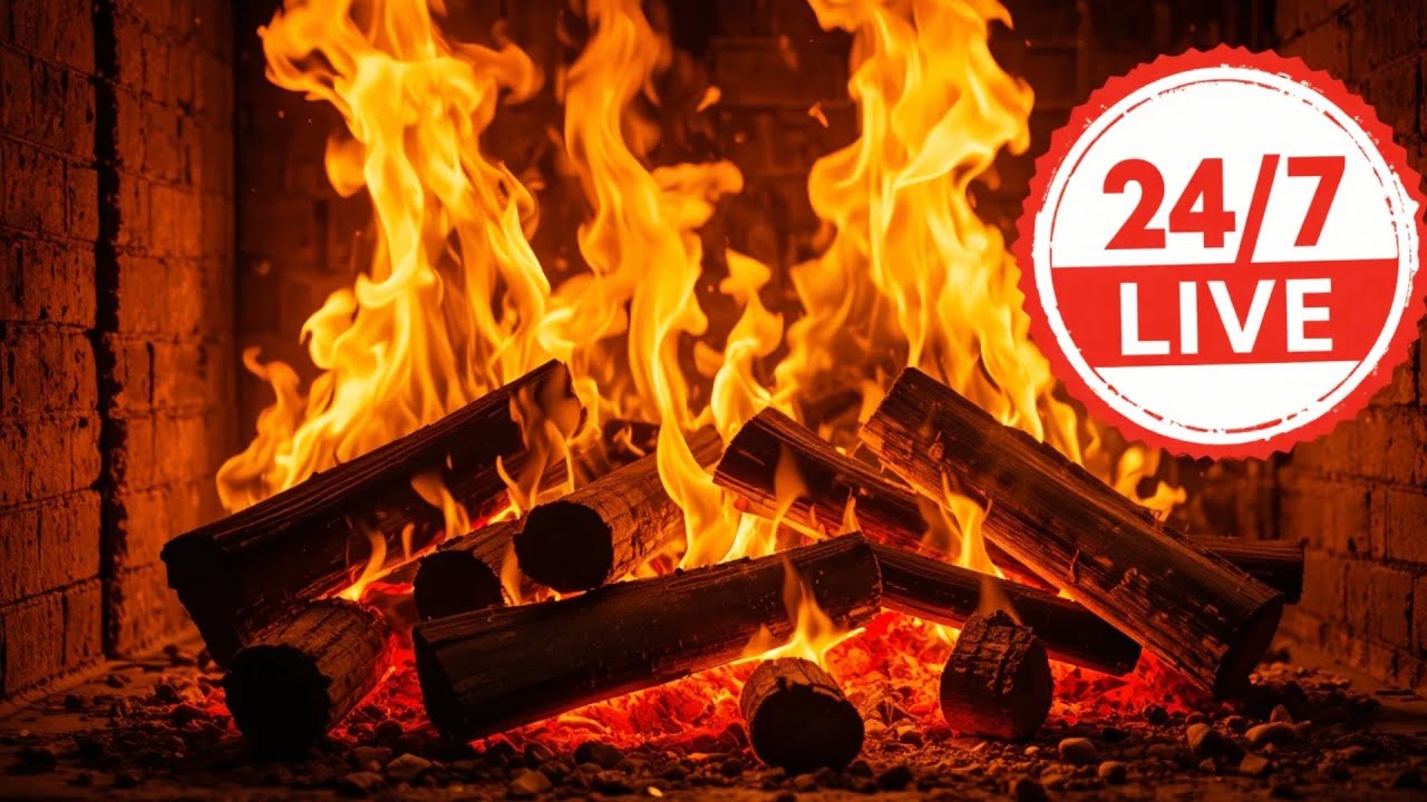 🔥 Fireplace with crackling logs 24/7 LIVE - a cozy fire for a restful sleep