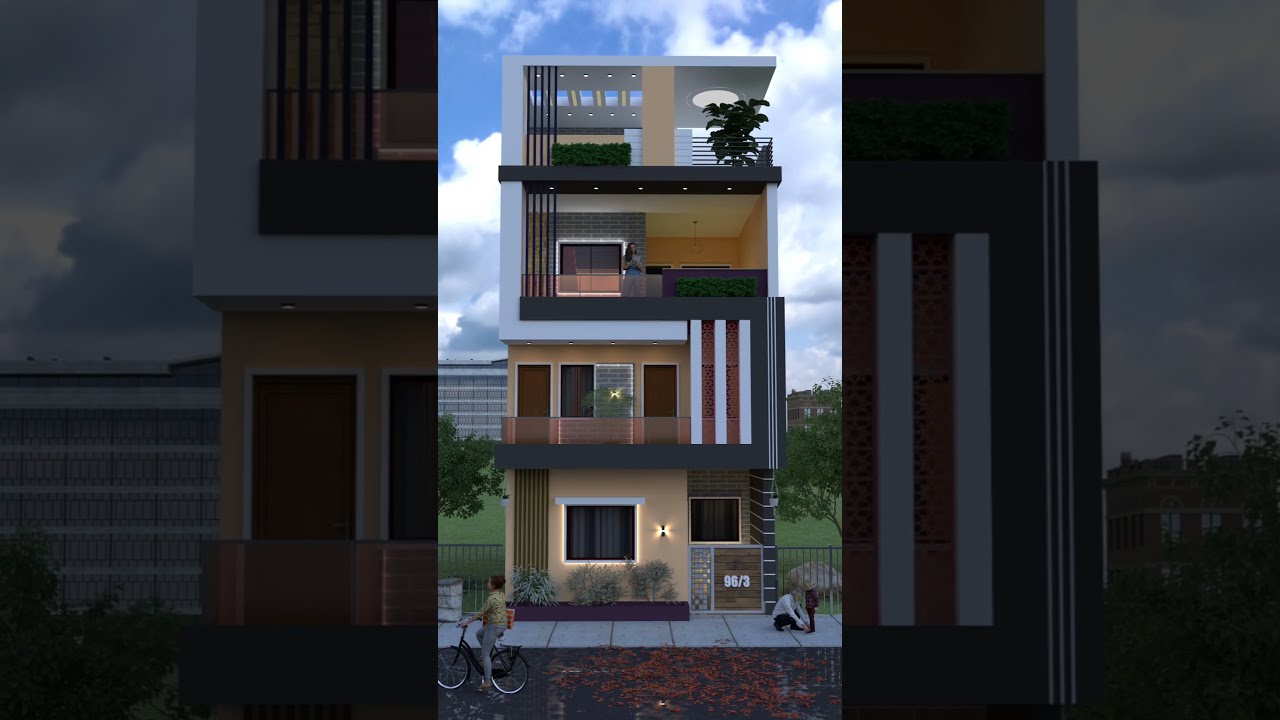 Three floor house front elevation design | 3 floor | #architecture #house #housedesign #elevation