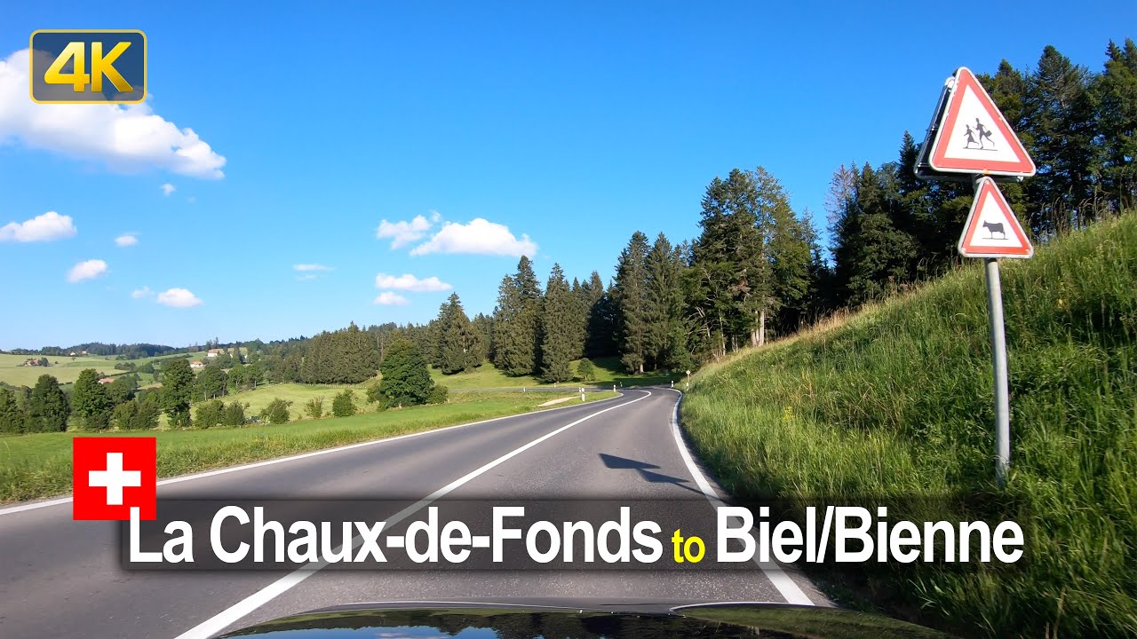 Driving from La Chaux-de-Fonds to Biel/Bienne through the Jura Mountains in Switzerland🇨🇭
