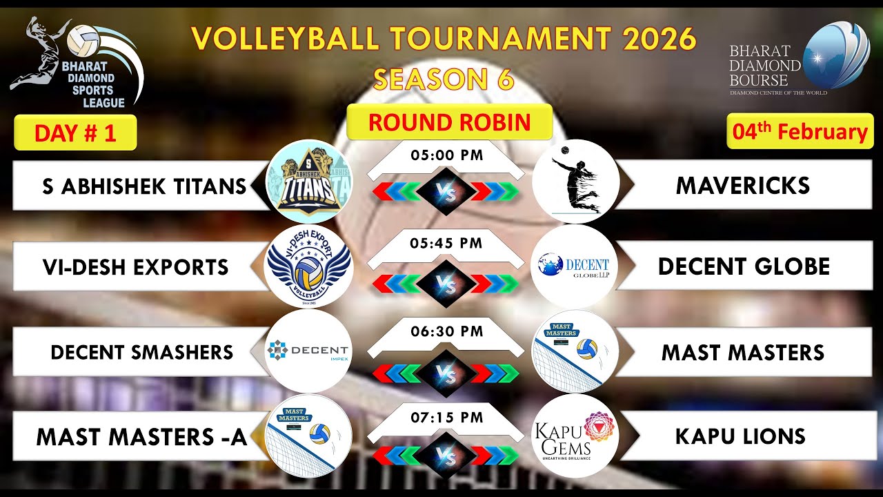 Volleyball Tournament Season 6 🏐 | Round Robin Day 1 | 04 Feb 2026