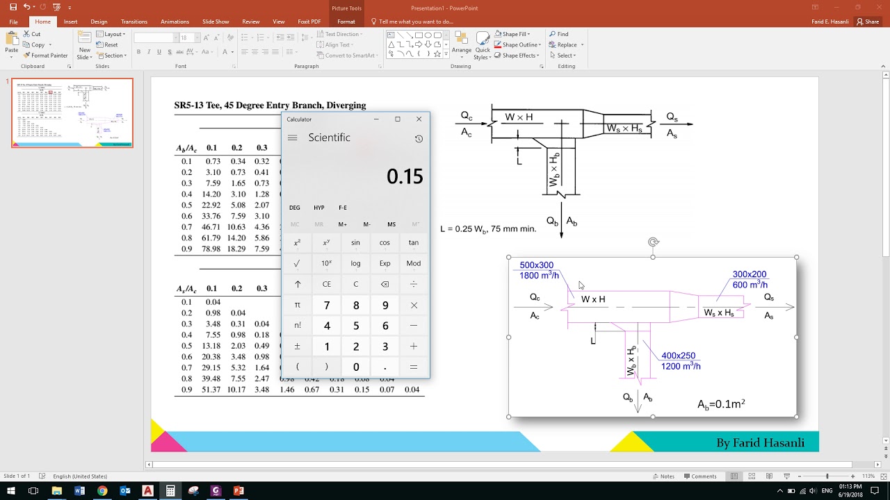 Tee, 45 Degree Entry Branch, Diverging pressure loss calculation