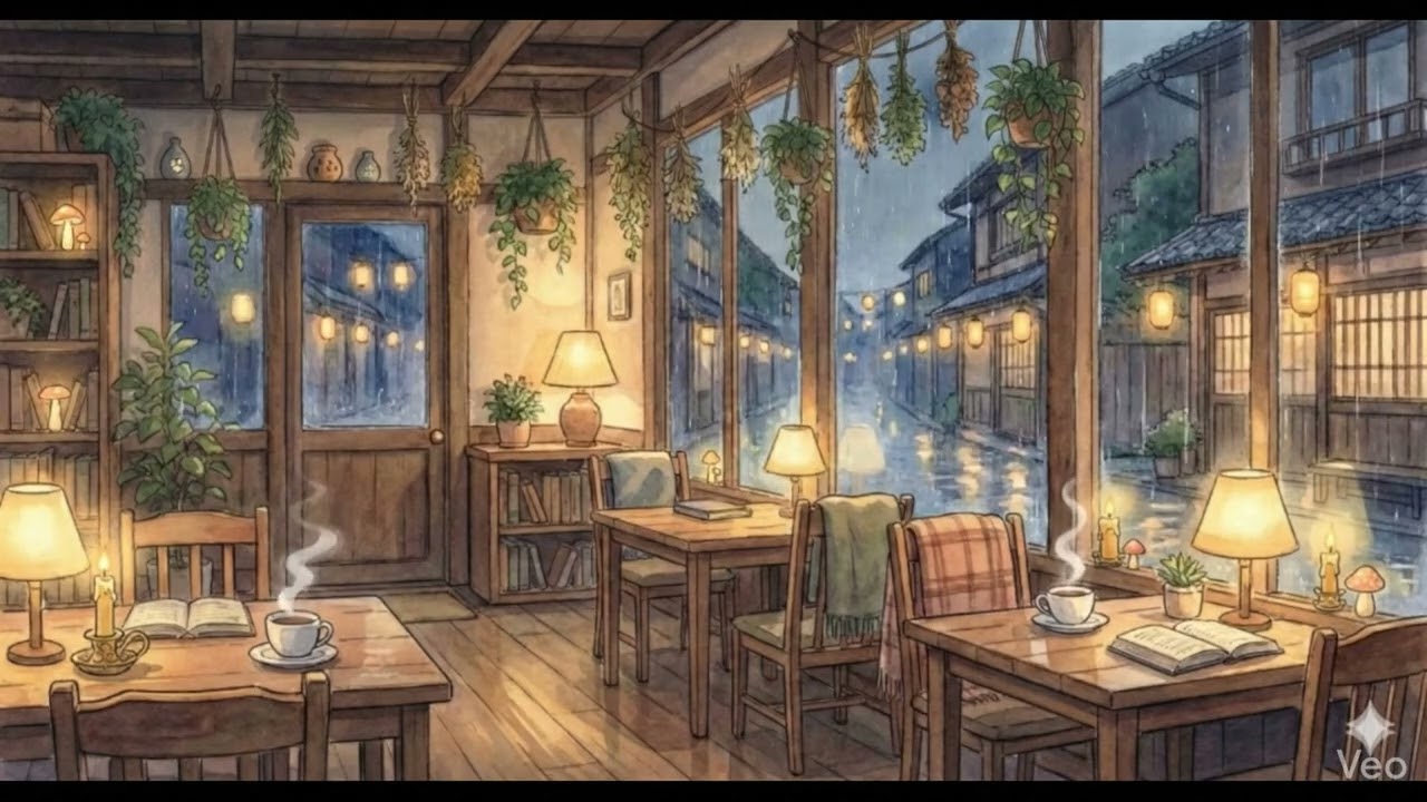 Rainy Cozy Café ☕🌧️ | Ghibli-Inspired Ambience | Relax, Study, Sleep