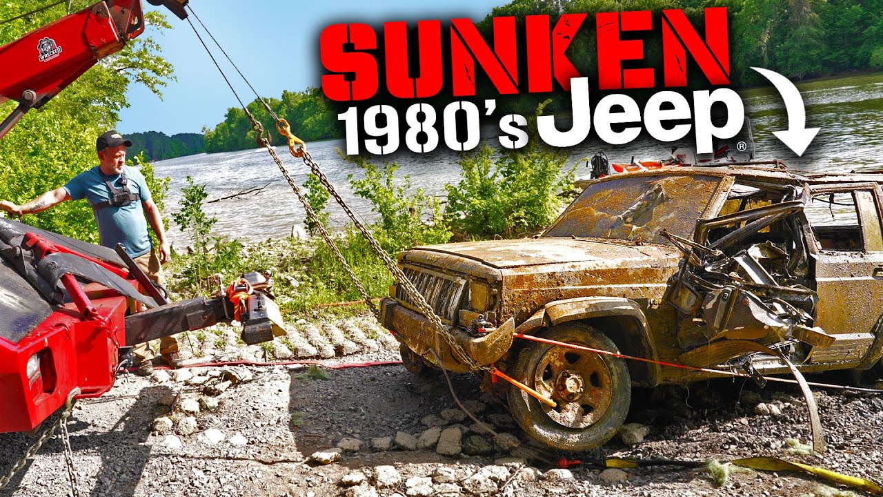 Обнаруживаем затонувший Jeep Cherokee 1980-х годов и вытаскиваем его с помощью нашего эвакуатора!