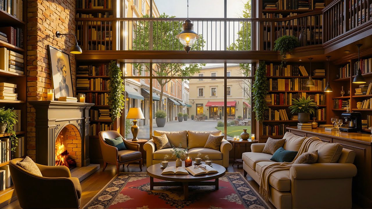Relaxing Morning Jazz ☕Cozy Coffee Shop with Elegant Jazz Piano & Crackling Fireplace to Upbeat Mood