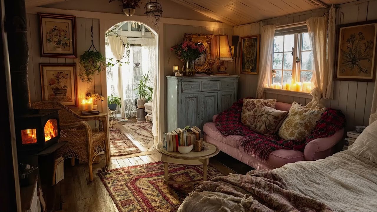 The Quiet Glow Inside a Snowbound Cabin | Cozy Fireplace Sounds for Sleep and Calm 🔥