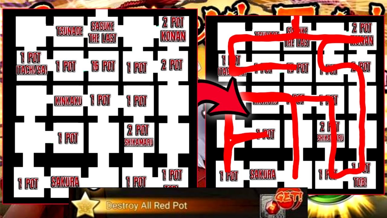 All Red Pot Location and Best Route at Gamamichi Mission!! - Naruto x Boruto Ninja Voltage