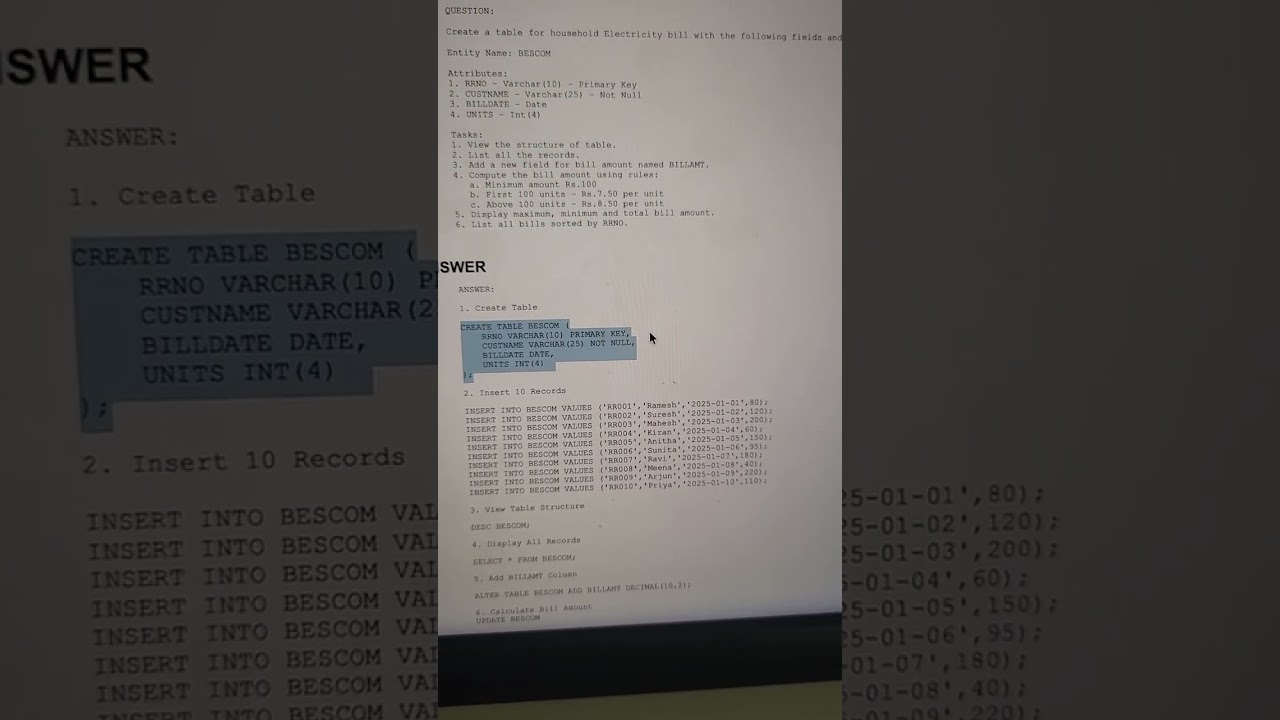 2nd puc computer pratical examination.MYSqlSQl Partb #Mysql #2ndpuc#practicalskills #2ndgrade