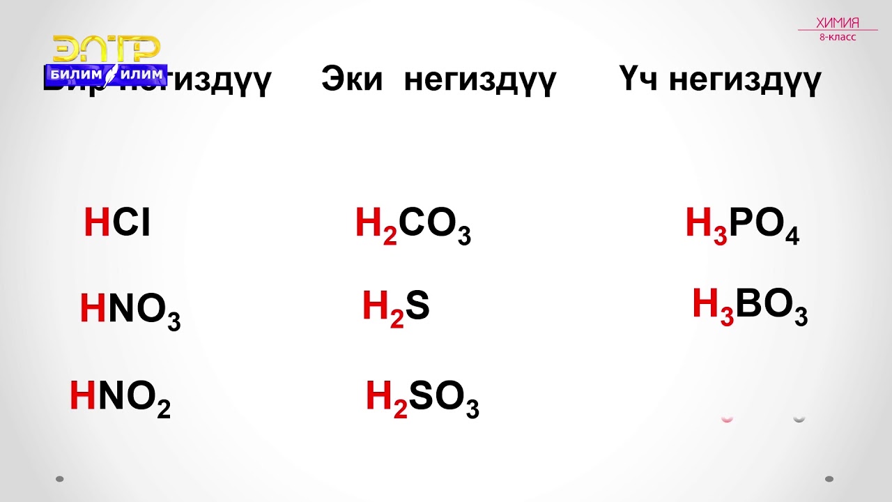 8-класс | Химия  | Кислоталар, курамы, аталыштары
