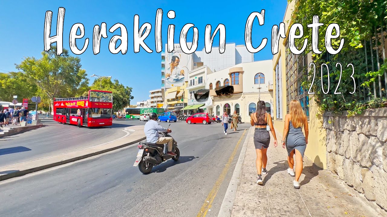 Heraklion Crete, walking tour 4k, Greece 2023