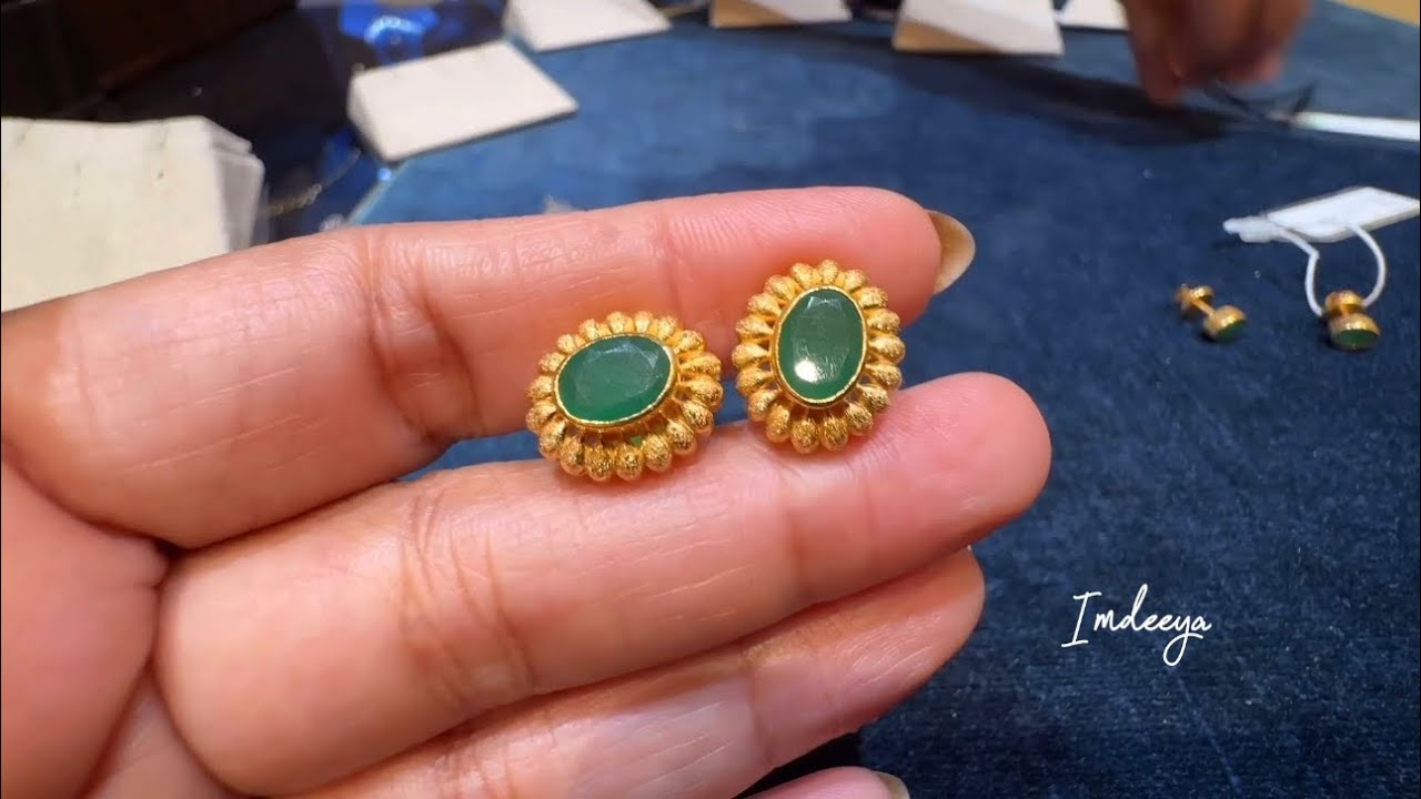 Tanishq 22k Ruby Emerald Earrings with Price/Gemstone Earring/Daily wear Gold Earrings/Deeya/imdeeya