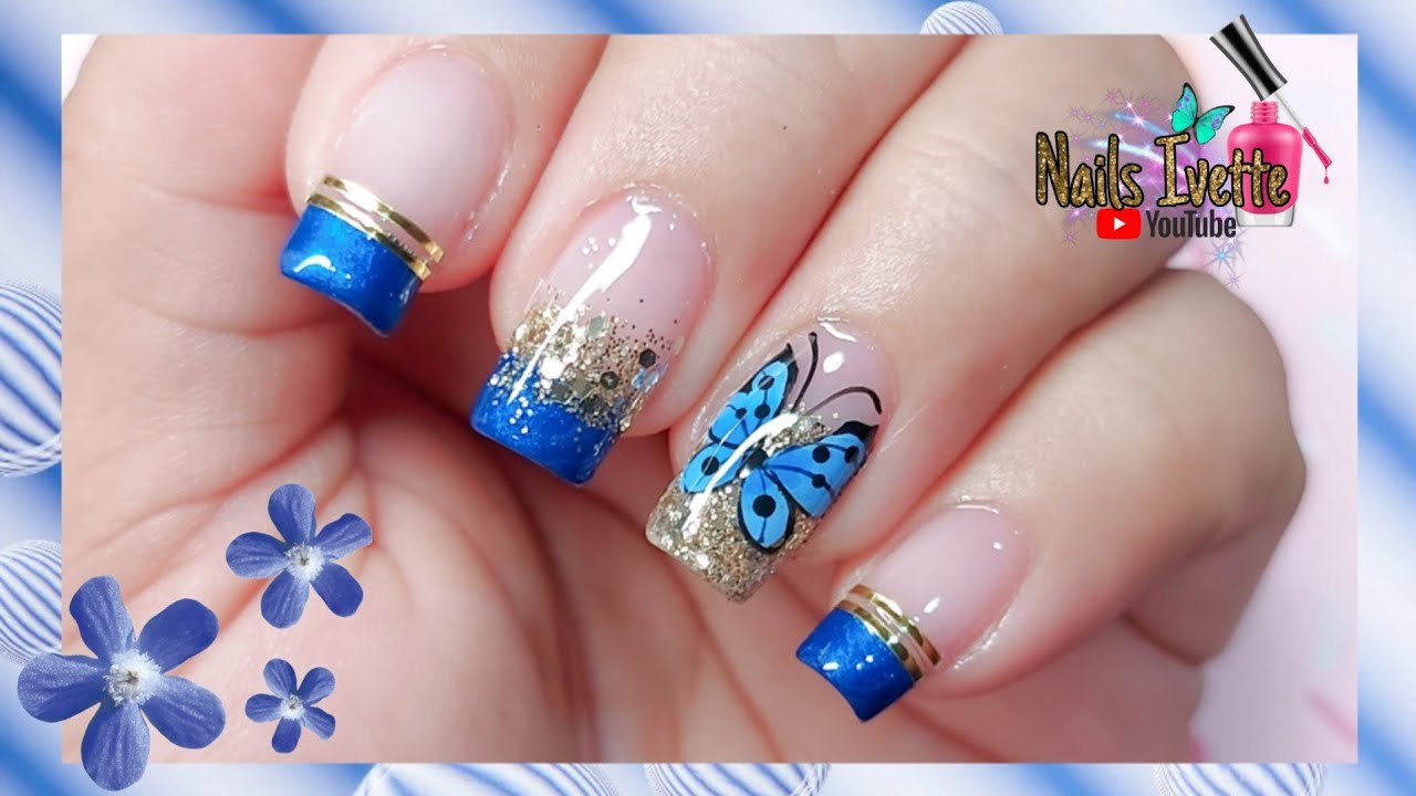 Decoración de uñas mariposa azul | Uñas decoradas simples y sencillas / Decoración de uñas