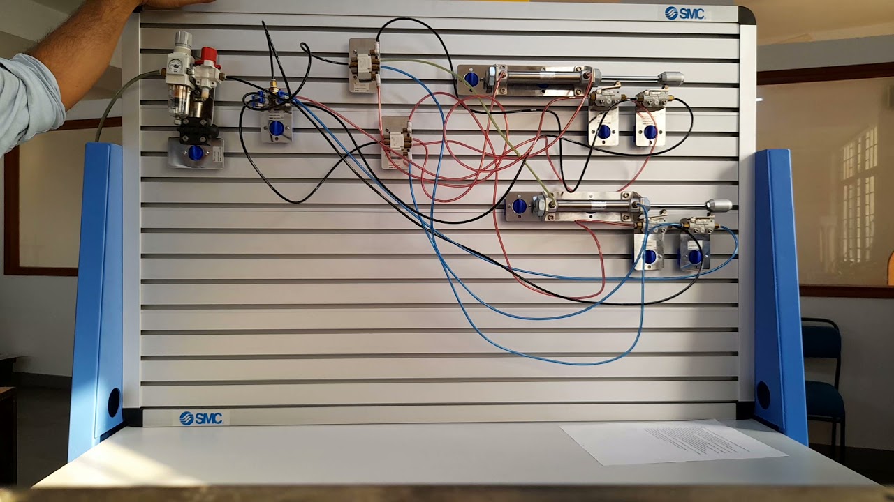 Pneumatic cylinder  sequencing A+B+A -B- using pneumatic limit switches