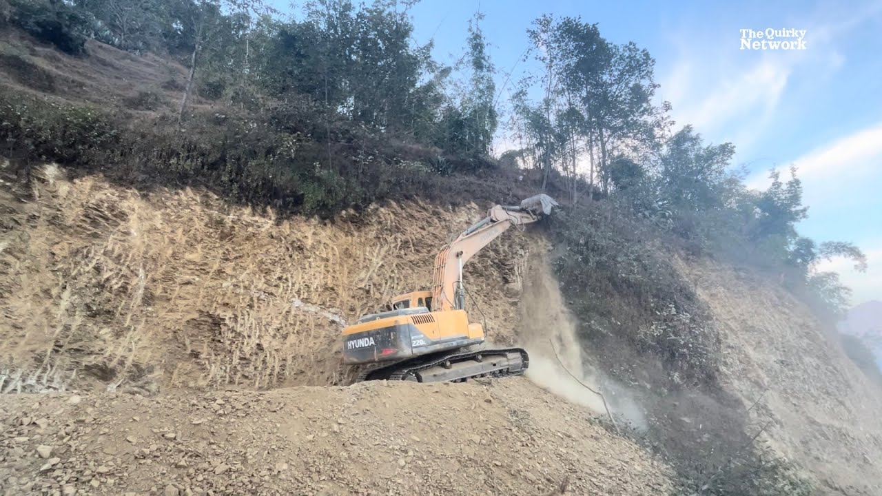 Extreme Mountain Road Widening with Hyundai Excavator | Construction Compilation