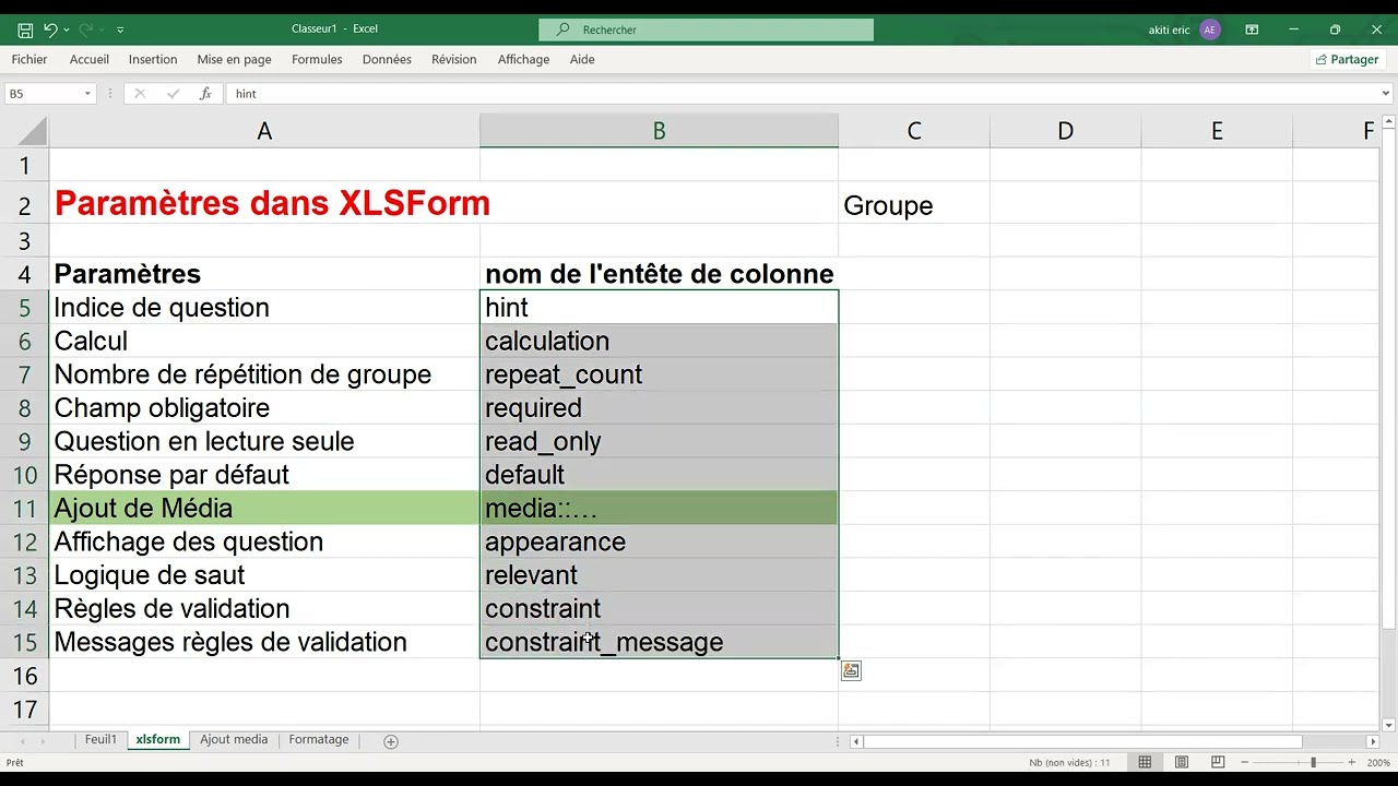 KoboToolbox : Paramétrage des questions dans XLSForm Partie 1