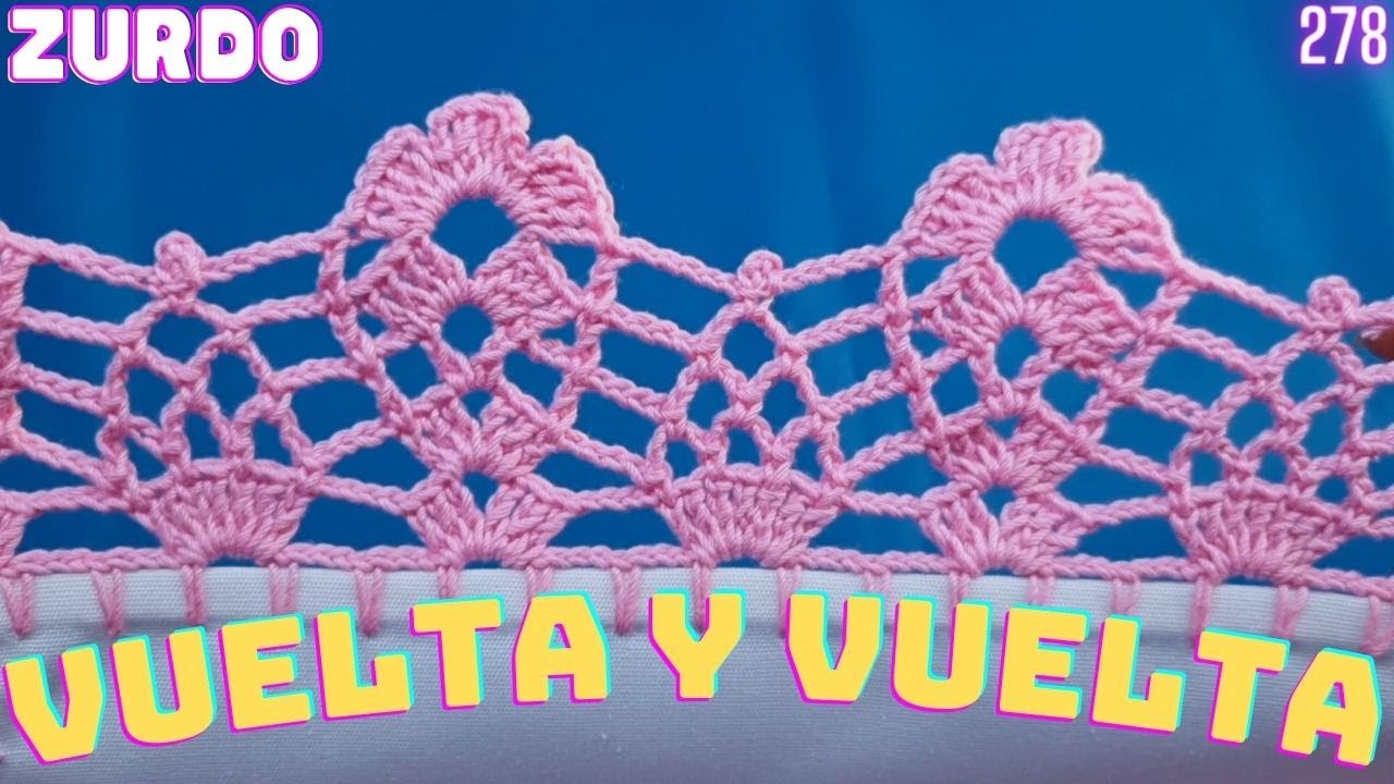 (Zurdo) Aprende a tejer esta puntilla de vuelta y vuelta ¡FÁCIL! 🌺 278