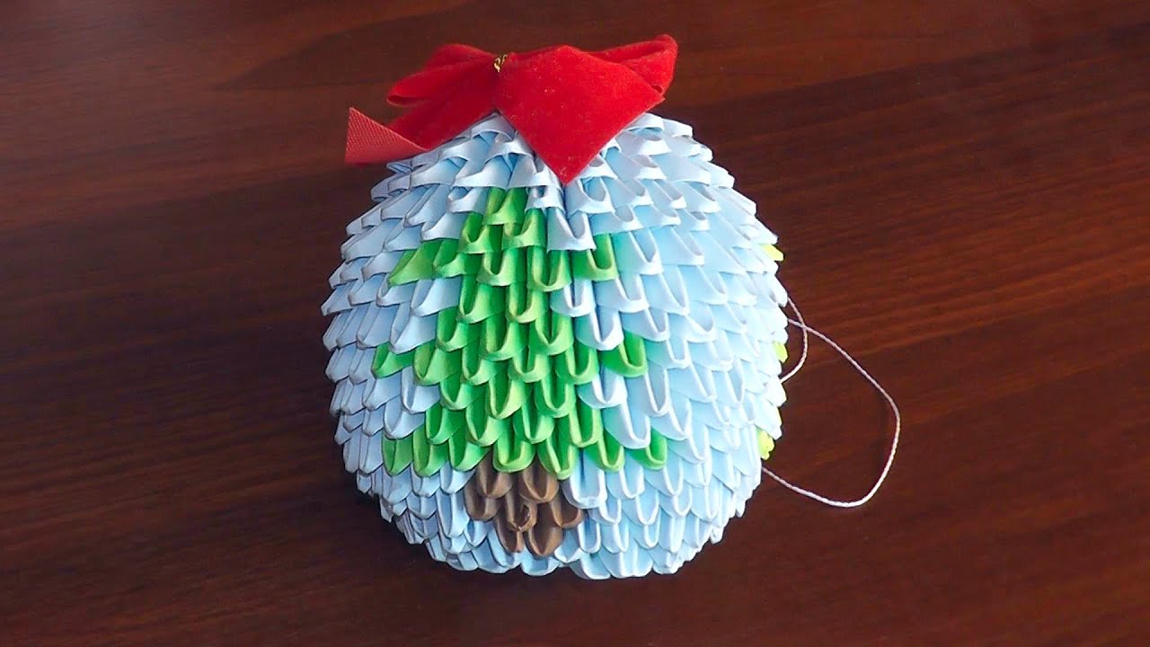 How to make a paper Christmas toy with Christmas tree (Christmas bauble). 3D origami tutorial
