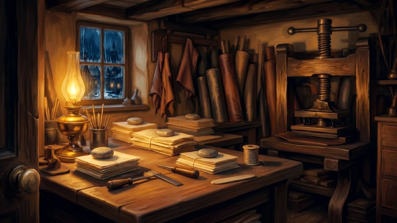 A Quiet Evening in an 18th-Century Bookbinder’s Workshop | Gentle Sleep Story