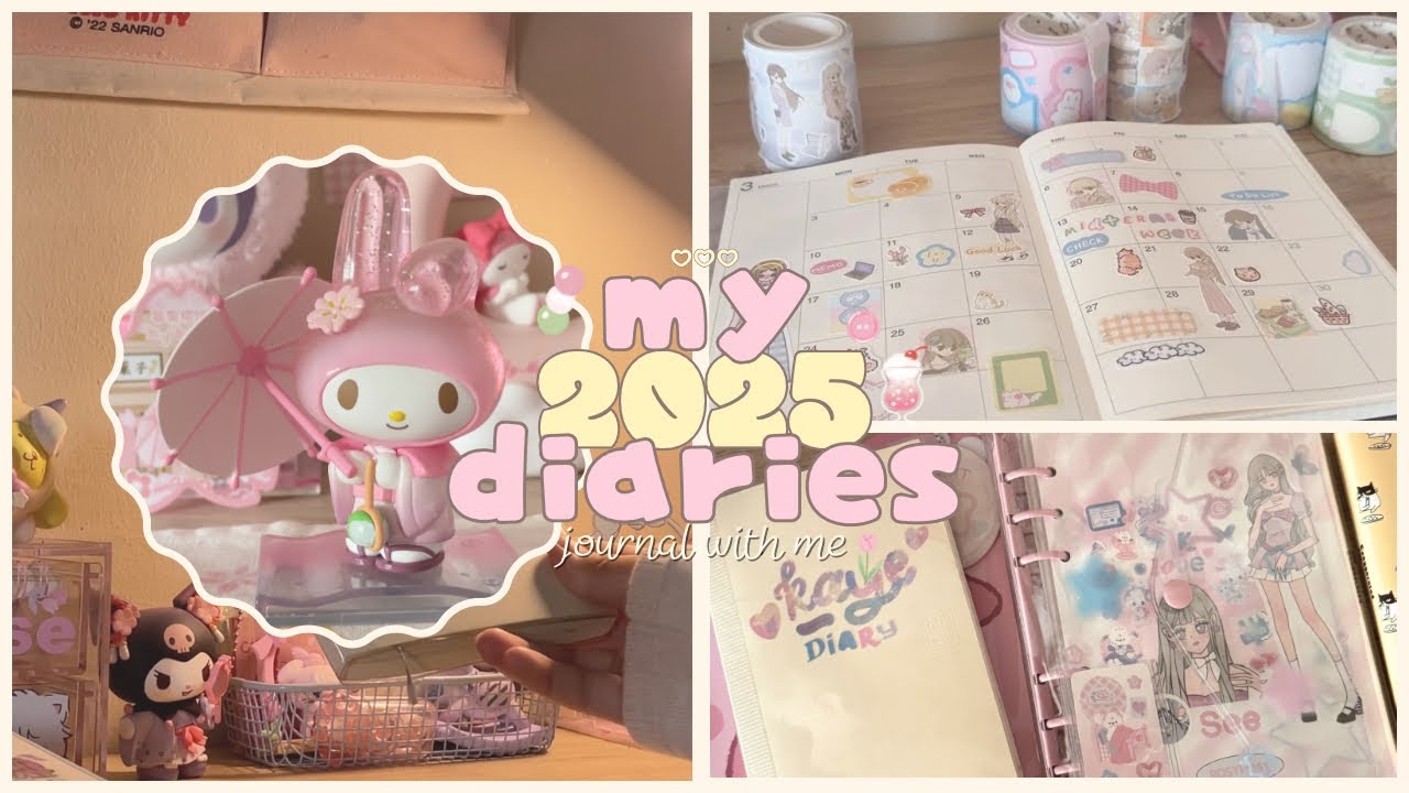 Deco My Journal📓♡ aesthetic 2025 diaries, stationeries, desk vlog, sanrio blind box 𖦹