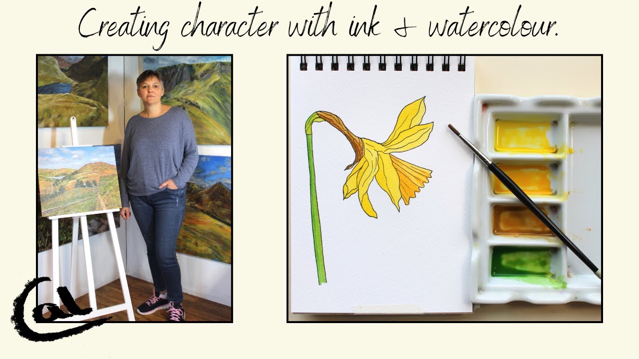 Ink & Watercolour Daffodil Flower : Creating character and movement with expressive lines.