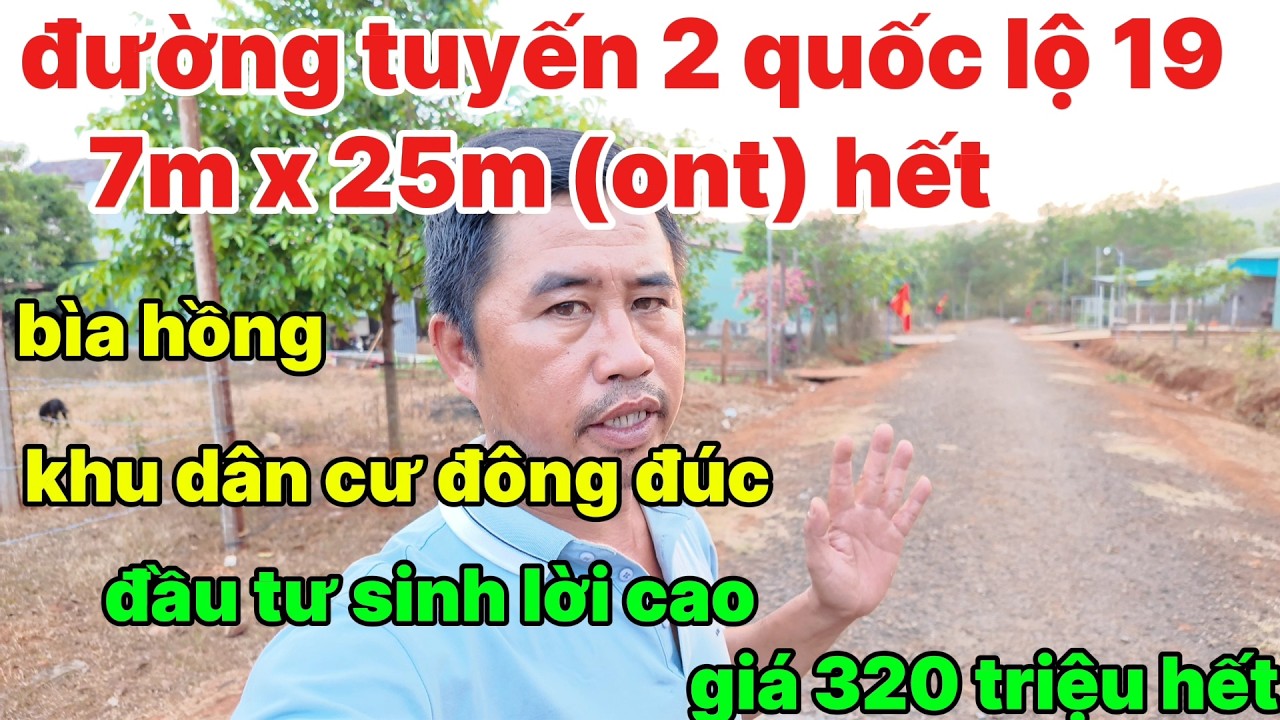 01, chỉ 320 triệu lô đất tuyến 2 quốc lộ 19, 7m x 25m (ont) hết bìa hồng đầu tư sinh lời cao