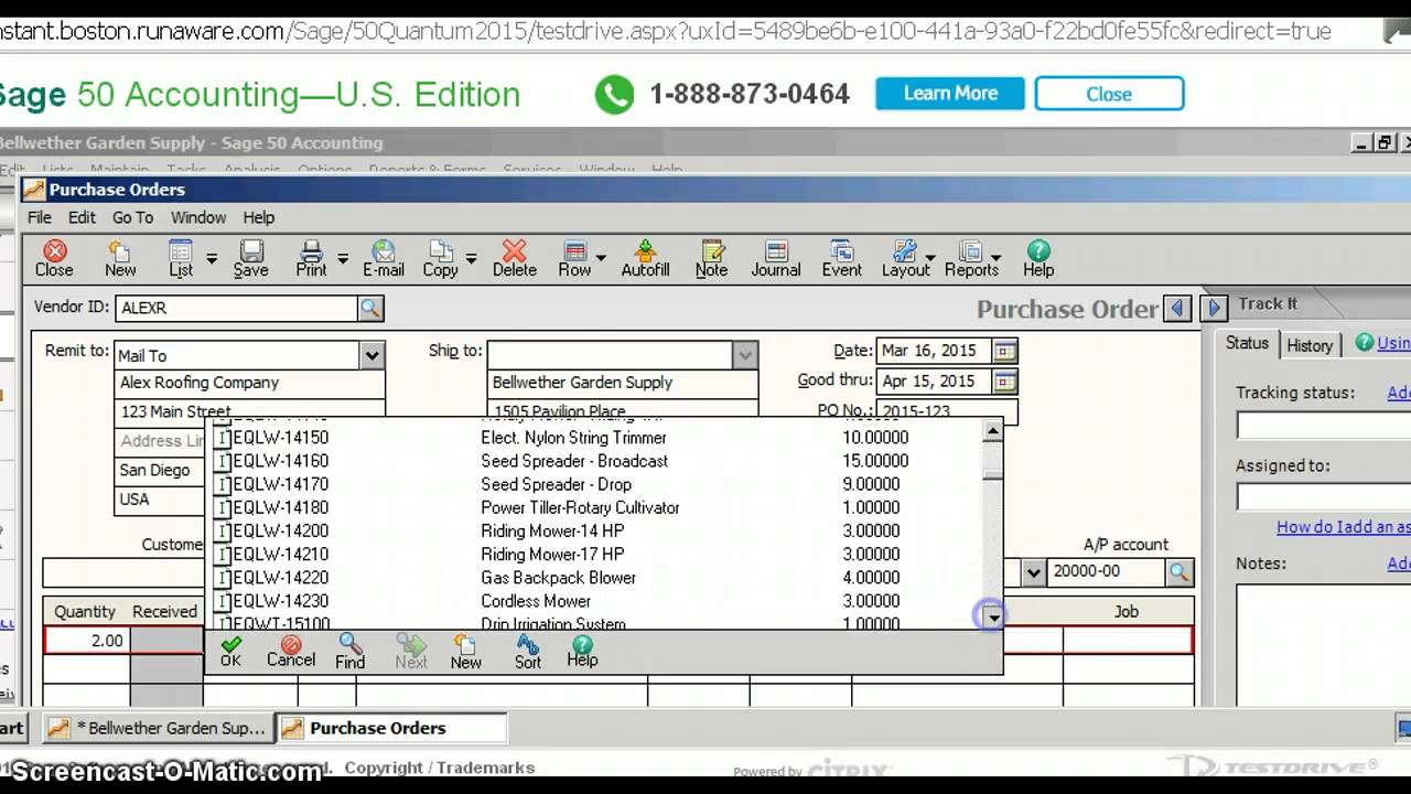 Peachtree - Vendor and PO setup
