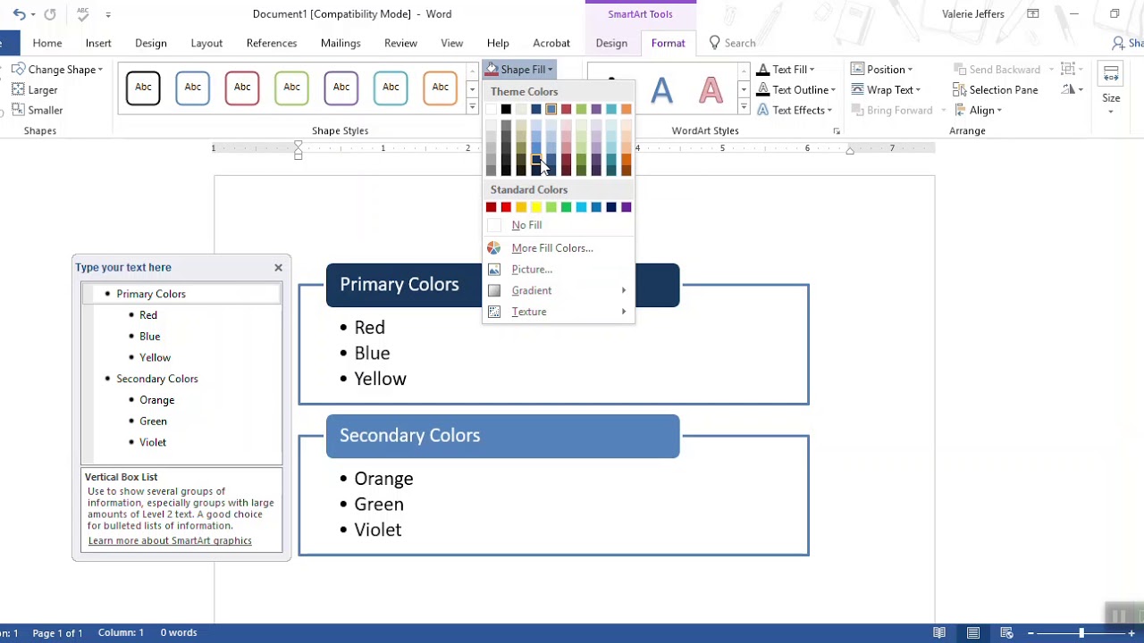 How to create SmartArt graphic in Word 2016