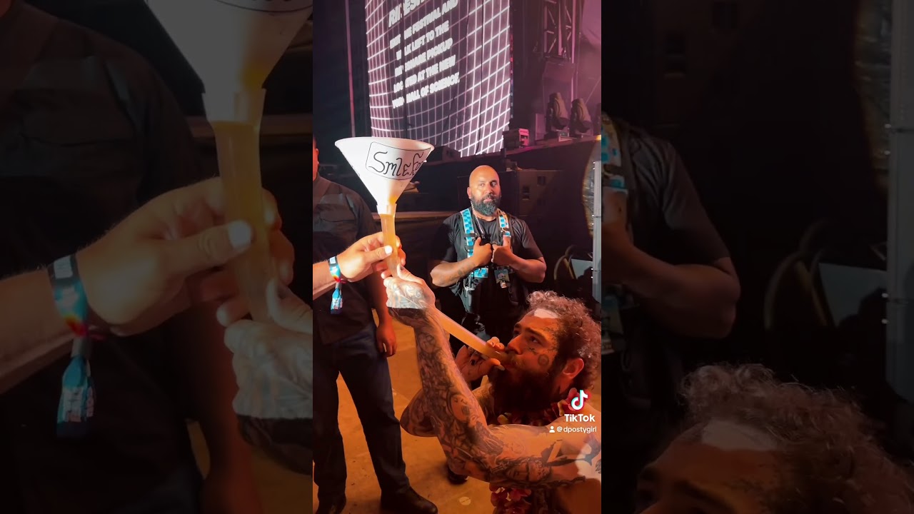 POST MALONE DOES A BEER BONG AT GOVBALLNYC #postmalone #beerbong #govballnyc #somebodypourmeadrink