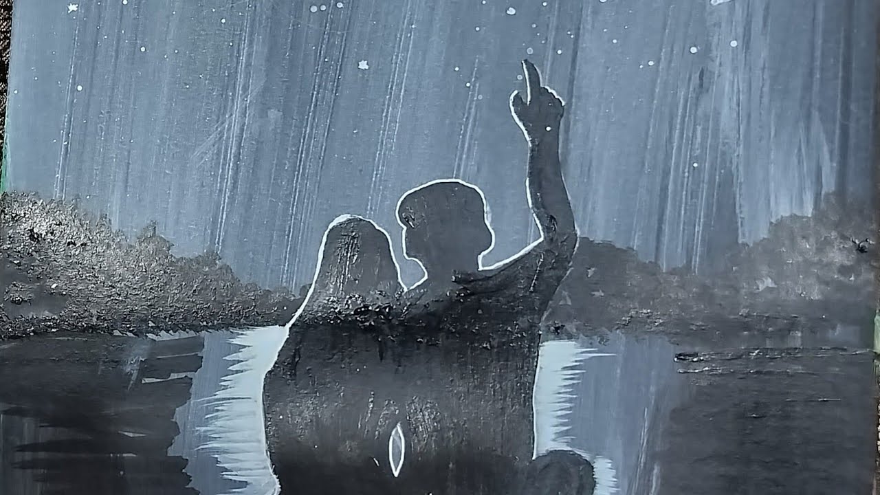 Easy Moonlight Couple Scenery Painting | Acrylic Painting for Beginners 🎨