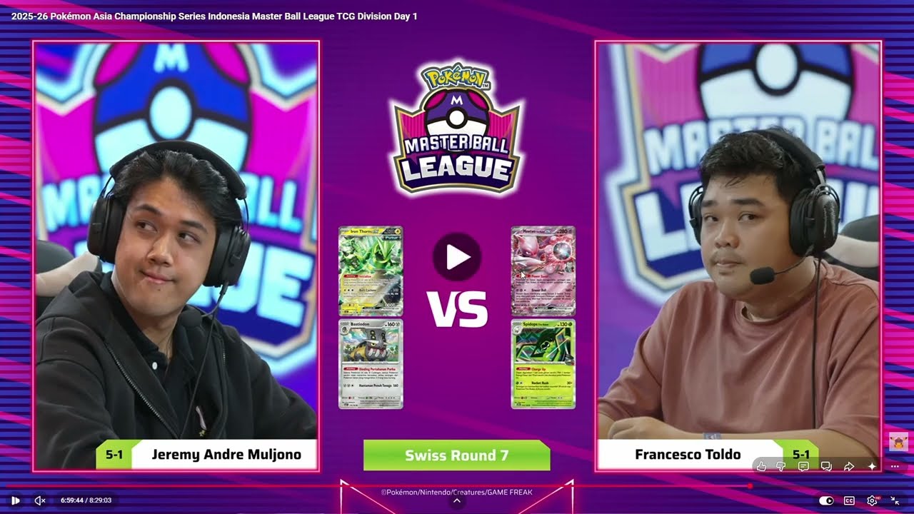 TCG Indonesia Master Ball League 2026, 7-й раунд: Iron Thorns/Bastiodon против Mewtwo Команды R