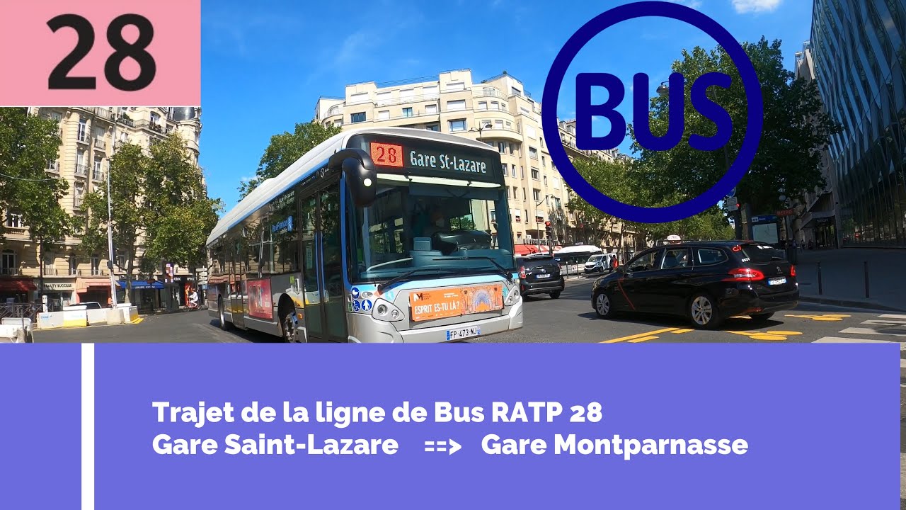 Le Trajet de la ligne de bus 28 RATP à vélo à Paris en 2,7K Saint Lazare vers Montparnasse