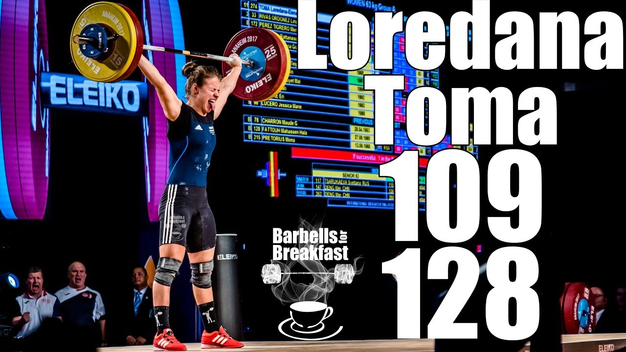 Loredana Toma (63kg Romania) 109kg Snatch 128kg Clean and Jerk - 2017 world champion