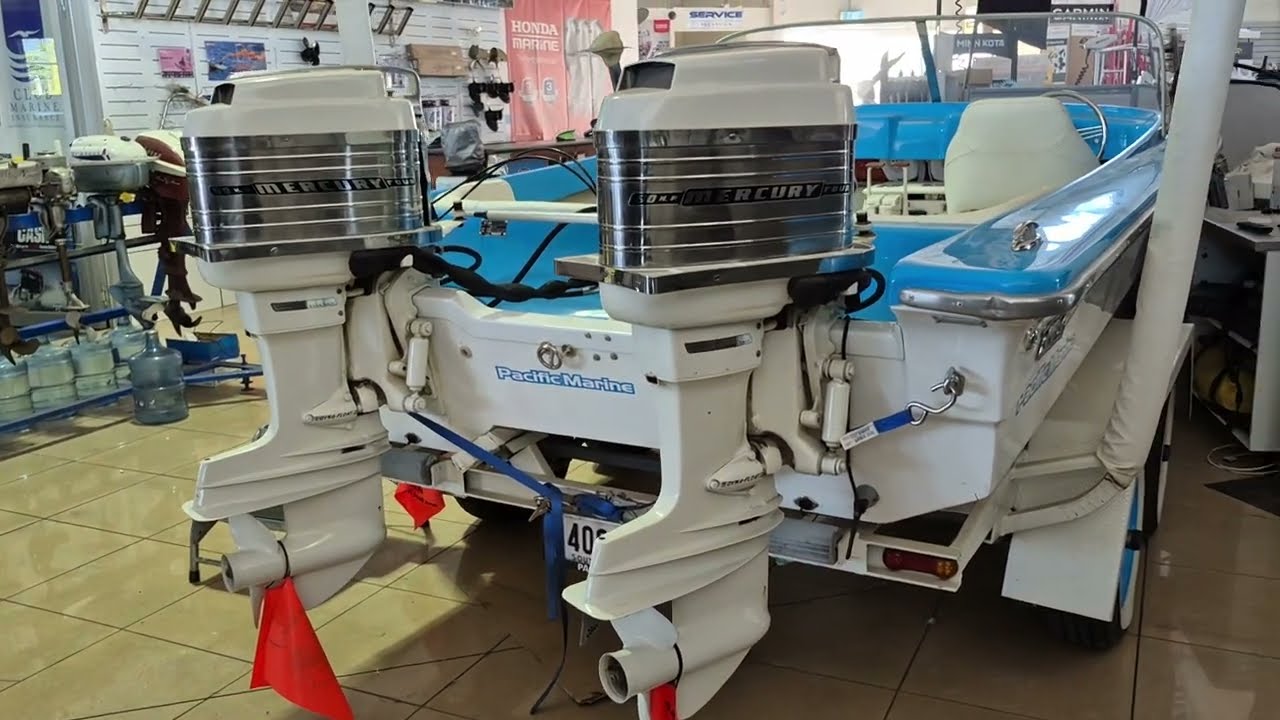 Power Cat Boat Corp-Bellflower Calif c.1962, Mercury 500 Outboards, Classic Vintage Boat.