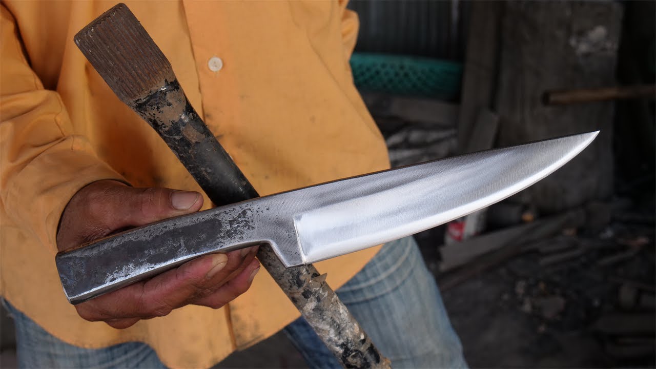 MAKING OF A SUPER STRONG FULL TANG KNIFE FROM A BROKEN CAR SPARE PART