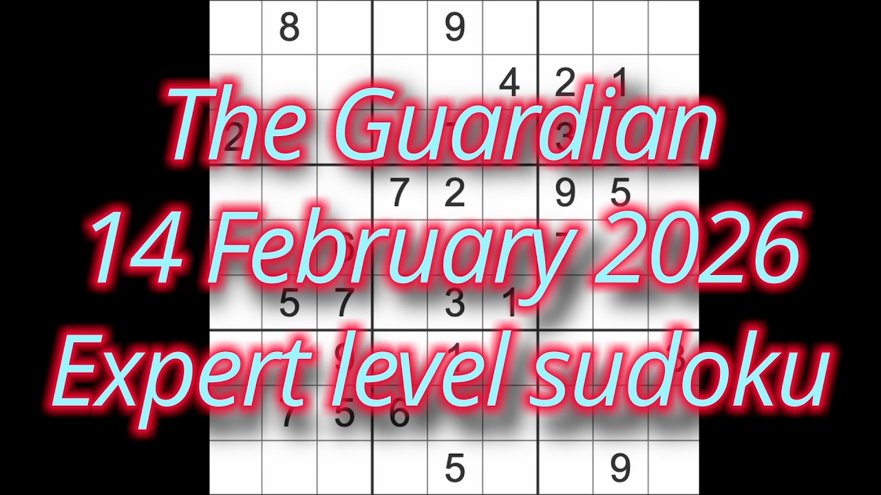 Решение судоку – The Guardian, 14 февраля 2026 г. Судоку экспертного уровня