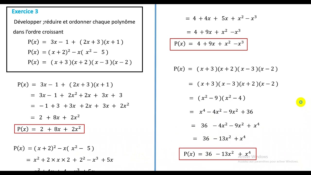 polynôme correction EX 1;2;3;4;5;6