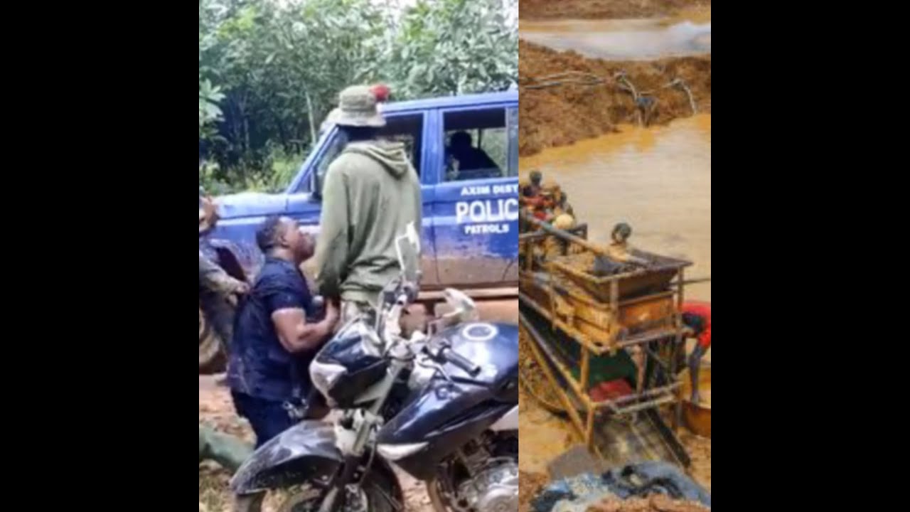 Reactions as heavily-built police officers kneel to beg for mercy from galamsey boys