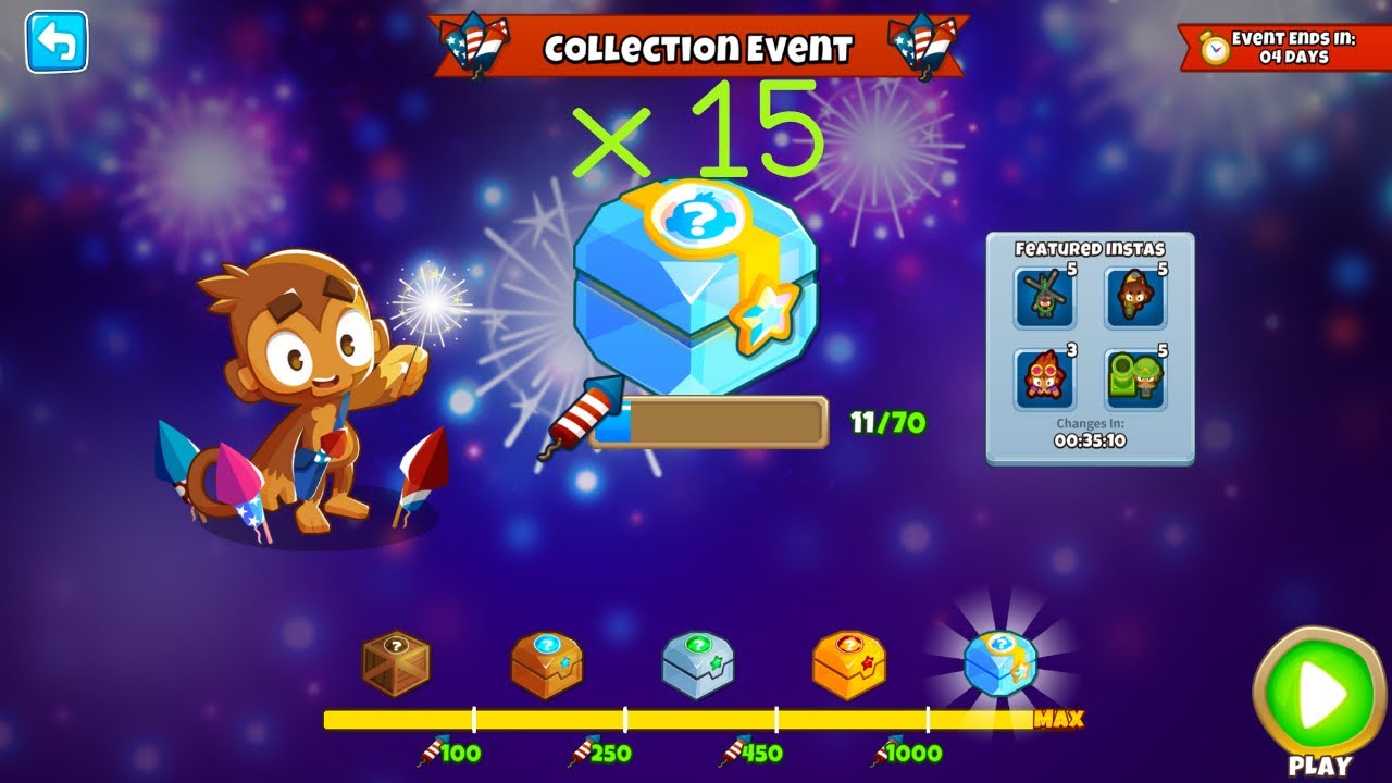 Opening 15 diamond crates in the 4th of July event in BTD6