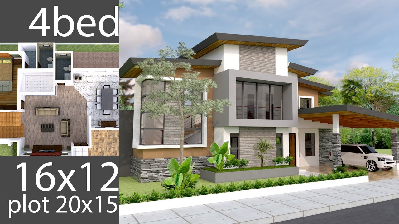 Plan 3D Home Design 20x15m Full Plan 4Beds