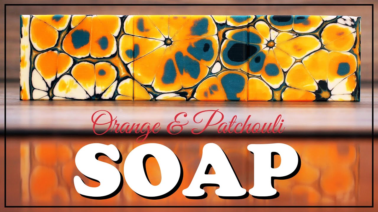 Making Orange Patchouli Cold Process Pull-through Soap, plus NEW Citrus slab stencils technique