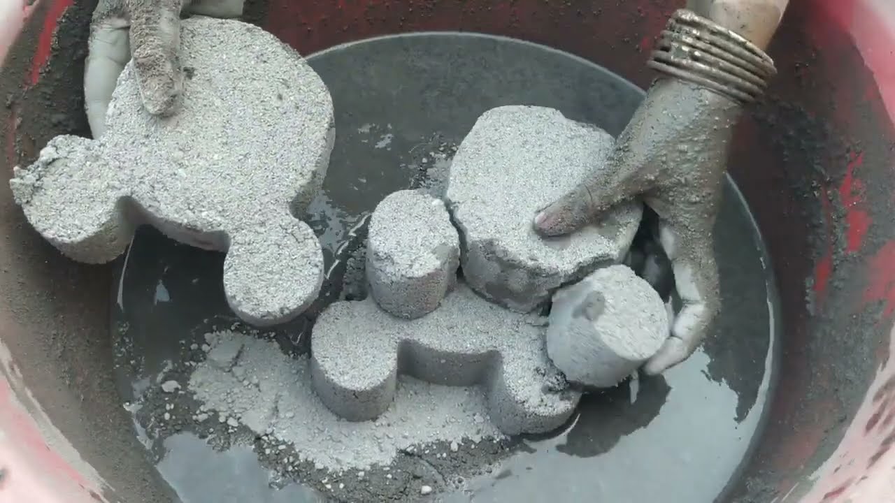 Asmr - Gritty sand cement+charcoalashes crumbling