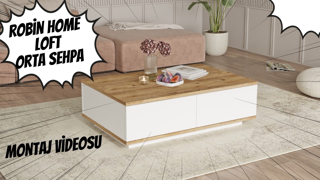 Robin Home Loft Orta Sehpa 2 Kapaklı Çam-Beyaz Montaj Videosu