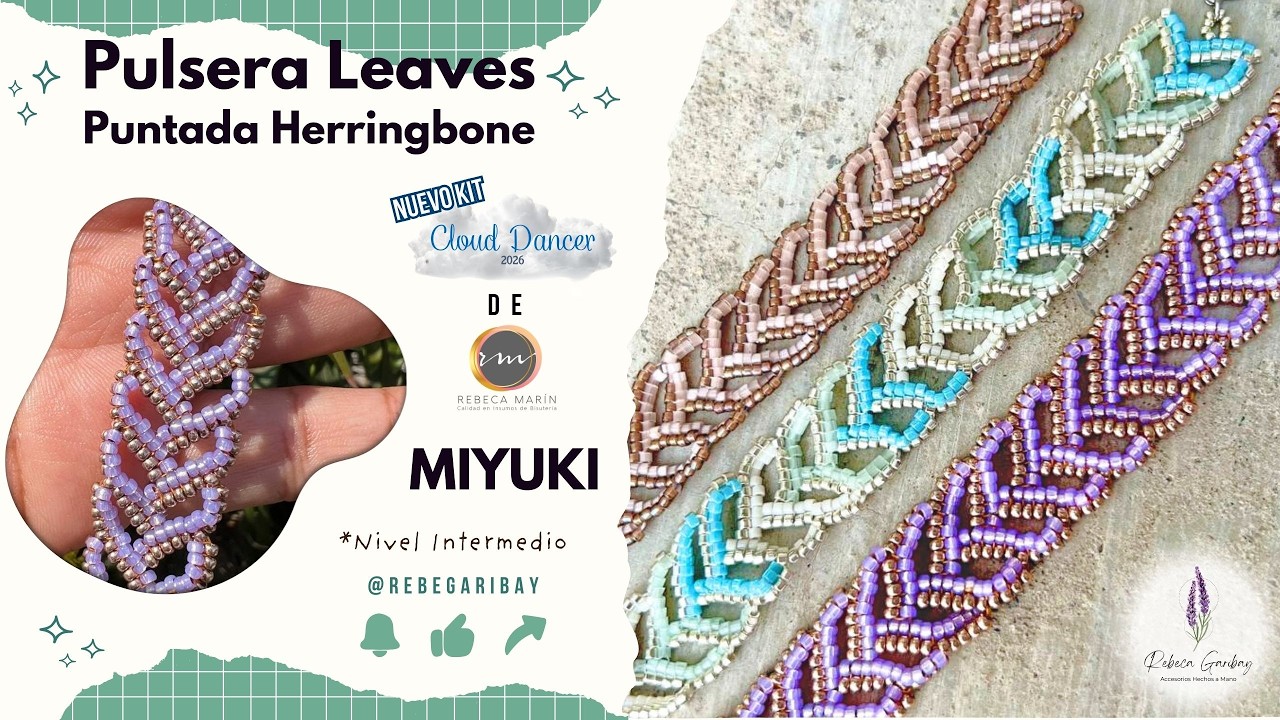 🍃Pulsera Leaves🍃 puntada Herringbone, con Delicas Miyuki ☁️Kit Cloud Dancer☁️
