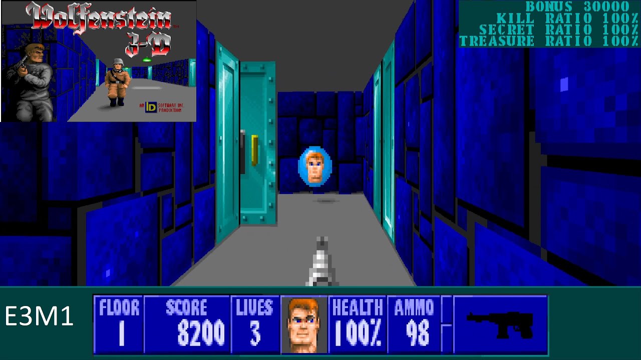 Wolfenstein 3D: E3M1 100% I am Death Incarnate with commentary