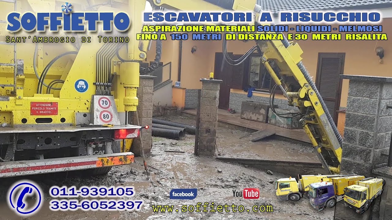 ALLUVIONE BUSSOLENO (TORINO) 2018 - SOFFIETTO ESCAVATORI A RISUCCHIO - ASPIRAZIONE FANGO E MELMA