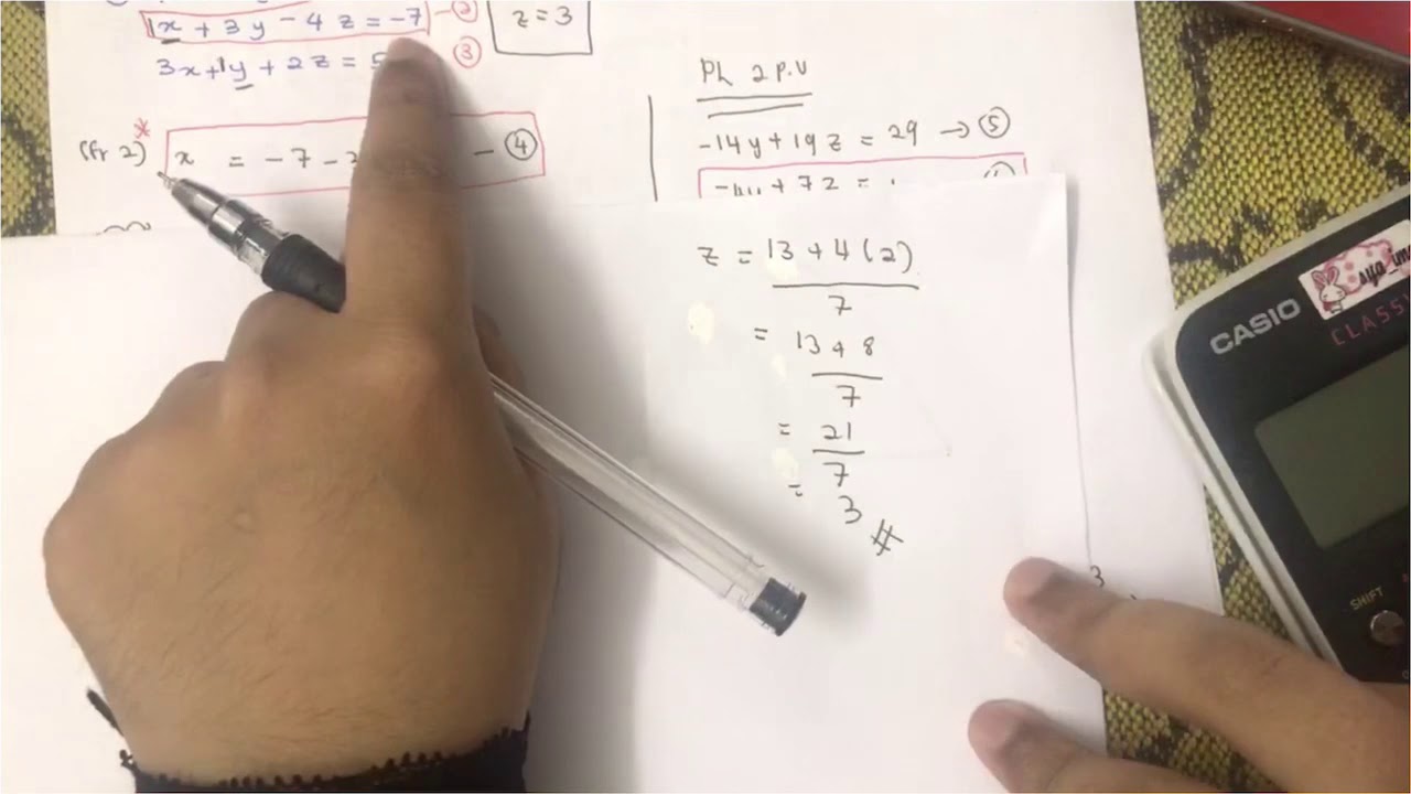Persamaan Serentak 3 Pemboleh Ubah (Kaedah Penggantian) (4 soalan + Penerangan Step-by-Step)