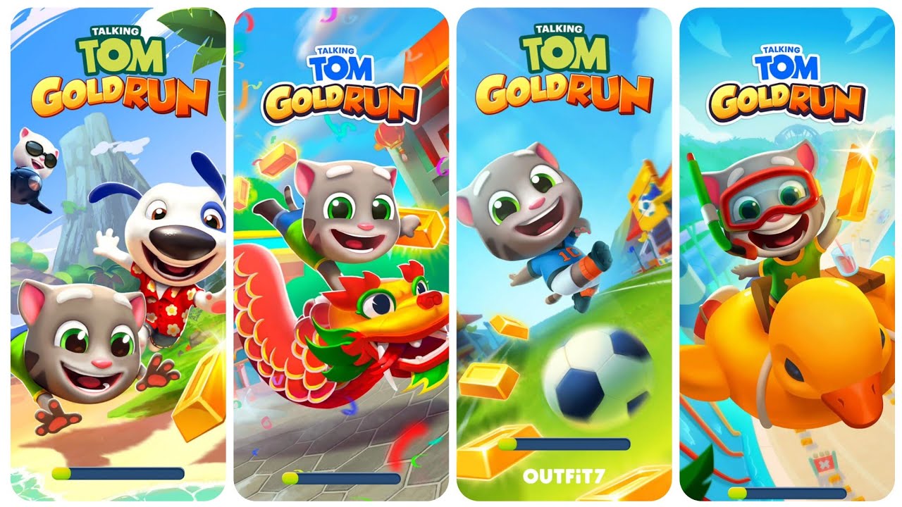 Talking Tom Gold Run Las Vegas Update vs China Update vs Football Update vs Water Park Update
