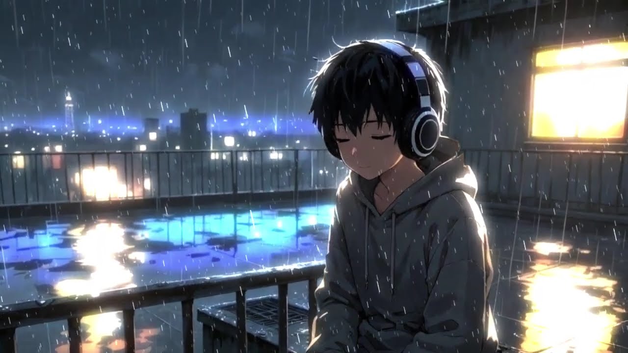Rainy Night on the School Rooftop 🌧️ | Lofi Study Session