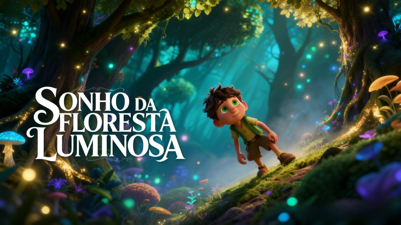 sonho de um menino na floresta luminosa
