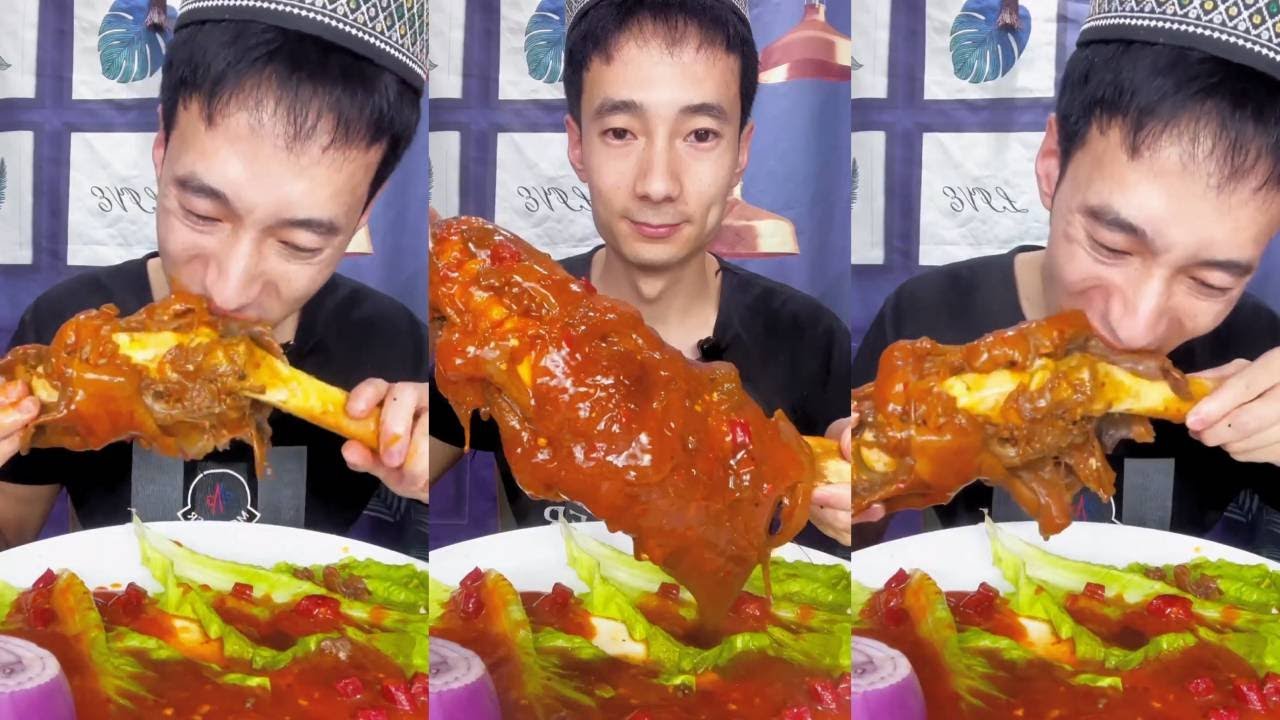 ASMR Mukbang | Braised Beef Ribs in Soy Sauce | Eating a whole braised sheep's head is so satisfying