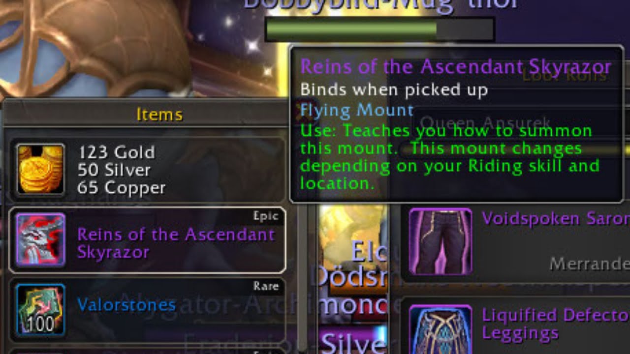 World of Warcraft Ascendant Skyrazor Mount Drop